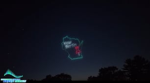 An image from an NLDS drone show featuring the Wisconsin state outline.