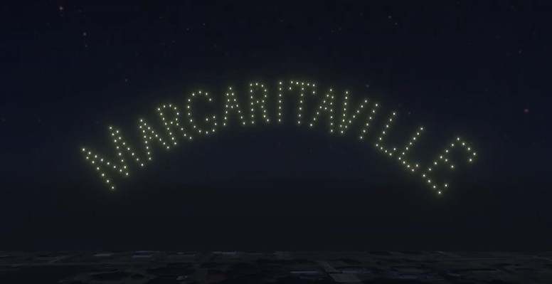An image from an NLDS drone show that was created for a Jimmy Buffet's Margaritaville location. An image from an NLDS drone show that was created for a Jimmy Buffet's Margaritaville location.
