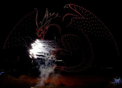 An image from the BCI Celebration show featuring a dragon breathing fire.