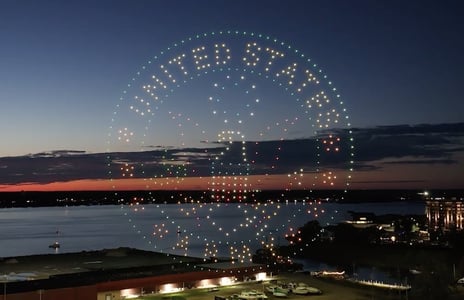 An image from the Celebration of Service NLDS drone show featuring the Army logo.