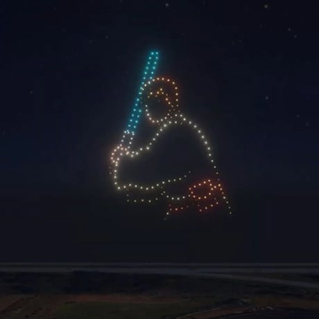 An image from an NLDS drone show featuring Luke Skywalker that appeared in the NLDS Oconomowoc Dockhounds show. An image from an NLDS drone show featuring Luke Skywalker that appeared in the NLDS Oconomowoc Dockhounds show.