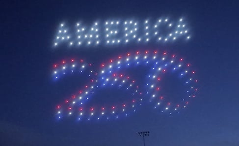An image from an NLDS drone show featuring an America 250 design that appeared in the NLDS Kalamazoo Growlers show. An image from an NLDS drone show featuring an America 250 design that appeared in the NLDS Kalamazoo Growlers show.