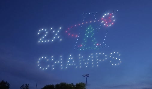 An image from an NLDS drone show featuring a 2X Champs design that appeared in the NLDS Kalamazoo Growlers show. An image from an NLDS drone show featuring a 2X Champs design that appeared in the NLDS Kalamazoo Growlers show.