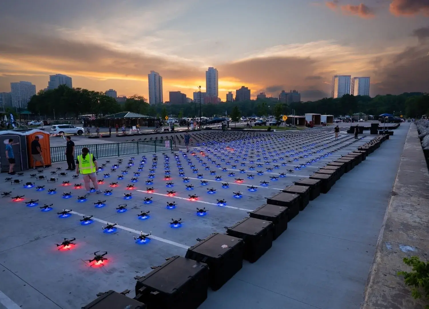 An image of NLDS drones staged on the Milwaukee lakefront before a municipal show. An image of NLDS drones staged on the Milwaukee lakefront before a municipal show.