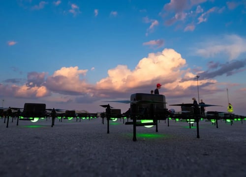 An image from the Milwaukee Lakefront show featuring a shot of the drone setup process.
