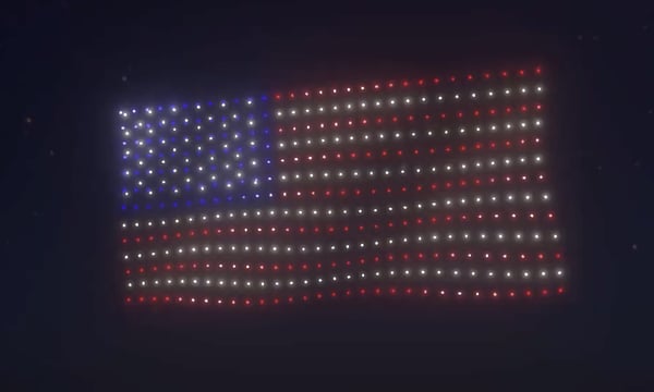 An image from an NLDS drone show featuring an American flag that appeared in the NLDS Milwaukee County 4th of July show.
