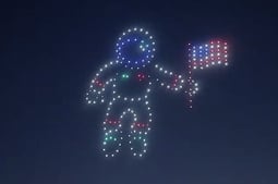An image from an NLDS drone show featuring a patriot astronaut that appeared in the NLDS New Berlin Fourth of July show.