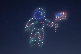 An image from an NLDS drone show featuring an astronaut that appeared in the NLDS New Berlin 4th of July show. An image from an NLDS drone show featuring an astronaut that appeared in the NLDS New Berlin 4th of July show.