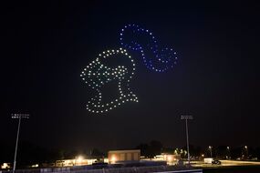 An image from an NLDS drone show featuring a formation that appeared in the NLDS Oak Creek National Night Out show.