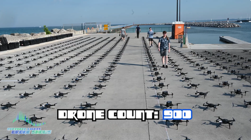 An image showing a drone show set up after the NLDS team set up 900 drones in a grid pattern.