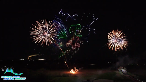 An image depicting an NLDS Drone Show of 1000 drones as well as fireworks.