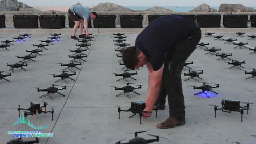 An image depicting an NLDS drone operator setting up for a drone show.