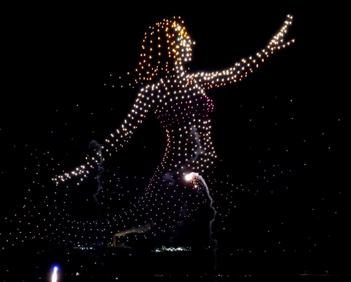An image of an NLDS drone show depicting a 1000-drone mermaid.