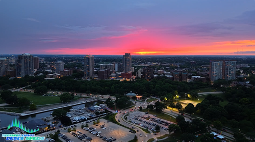 An image from right before an NLDS drone show depicting a beautiful sunset over Milwaukee, WI. An image from right before an NLDS drone show depicting a beautiful sunset over Milwaukee, WI.
