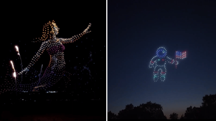 An image of two different-scale drone shows done by NLDS.