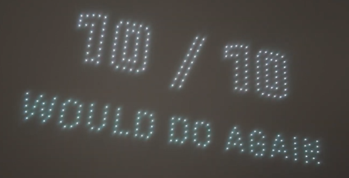 An image from an NLDS drone show featuring a medium amount of drones working together.