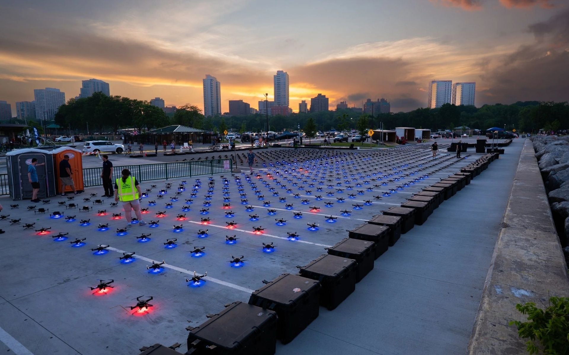 An image from an NLDS drone show depicting hundreds of drones being set up prior to a show.