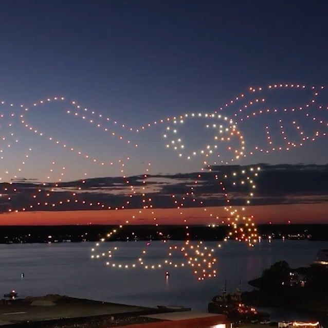 An image from an NLDS drone show featuring a patriotic eagle honoring veterans.