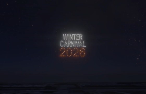 An image from an NLDS drone show featuring the Winter Carnival title that appeared in the NLDS Michigan Tech Winter Carnival show. An image from an NLDS drone show featuring the Winter Carnival title that appeared in the NLDS Michigan Tech Winter Carnival show.
