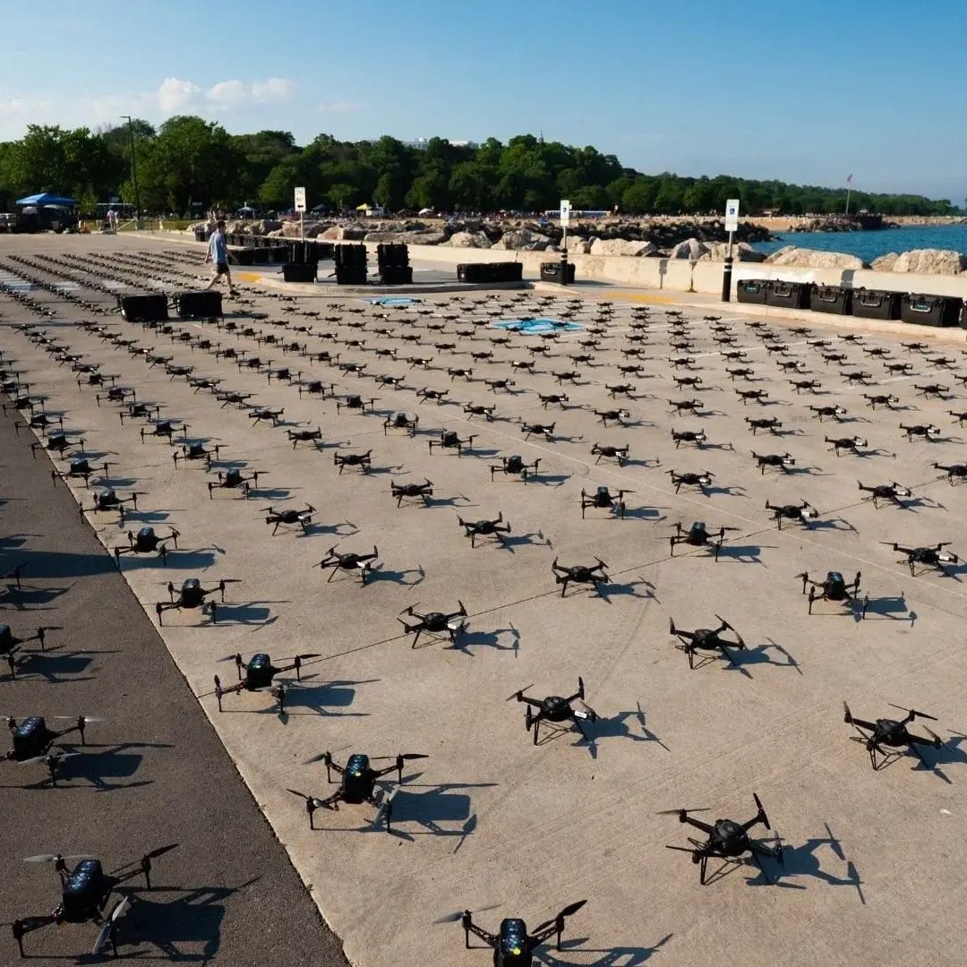 An image of NLDS drones laid out in a launch grid on the Milwaukee lakefront. An image of NLDS drones laid out in a launch grid on the Milwaukee lakefront.
