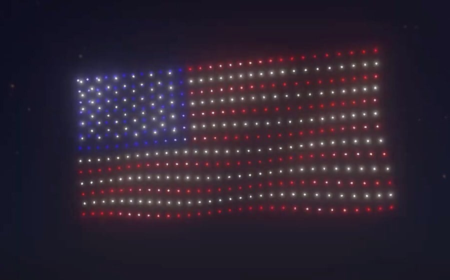 An image from an NLDS drone show featuring an American flag that appeared in the NLDS Milwaukee County Fourth of July show. An image from an NLDS drone show featuring an American flag that appeared in the NLDS Milwaukee County Fourth of July show.