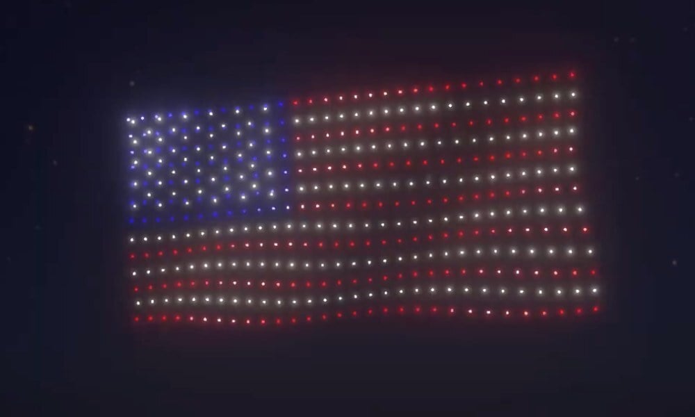 An image from an NLDS drone show featuring an American flag that appeared in the NLDS Milwaukee County 4th of July show.