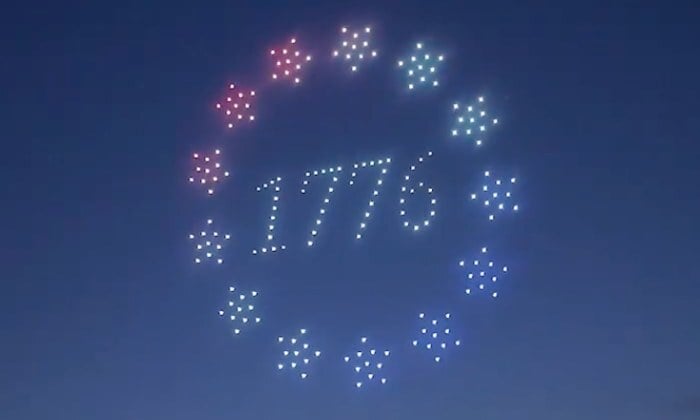 An image from an NLDS drone show featuring a 1776 formation that appeared in the NLDS New Berlin Fourth of July show. An image from an NLDS drone show featuring a 1776 formation that appeared in the NLDS New Berlin Fourth of July show.