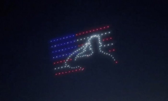 An image from an NLDS drone show featuring a saluting figure that appeared in the NLDS New Berlin Fourth of July show. An image from an NLDS drone show featuring a saluting figure that appeared in the NLDS New Berlin Fourth of July show.