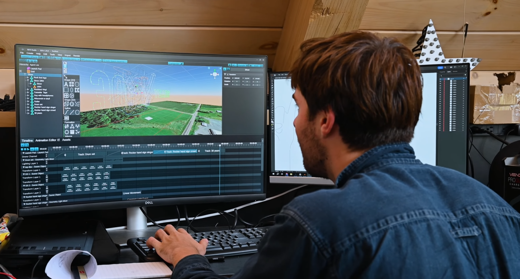 An image of an NLDS drone show designer overseeing the storyboard creation process.