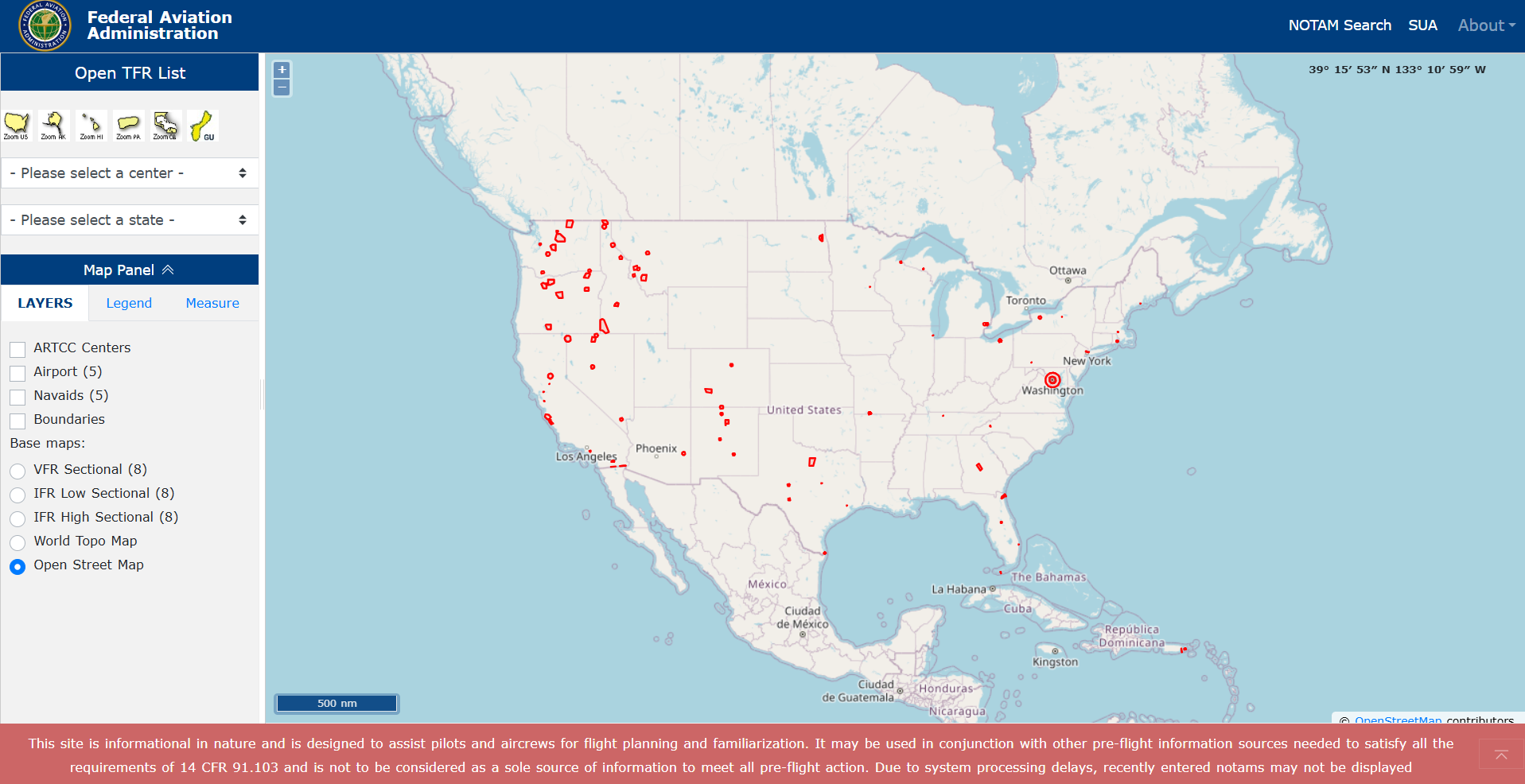 An image from the FAA's interactive TFR map.