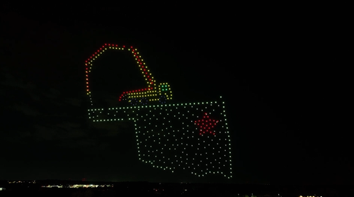 An image from an NLDS drone show in Oklahoma for a city-wide construction company.