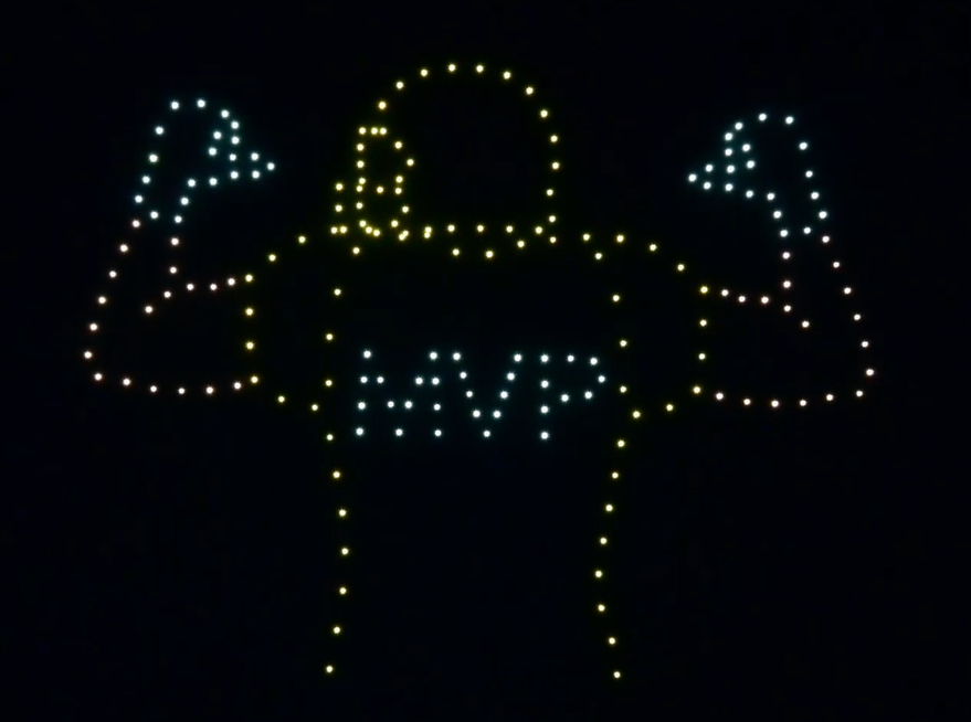 An image from an NLDS drone show depicting a football player with an MVP jersey.
