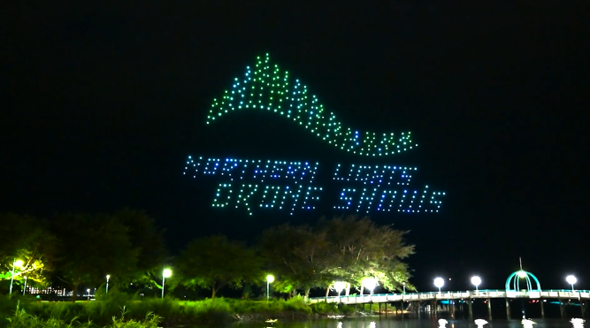 An image from an NLDS drone show depicting the logo.
