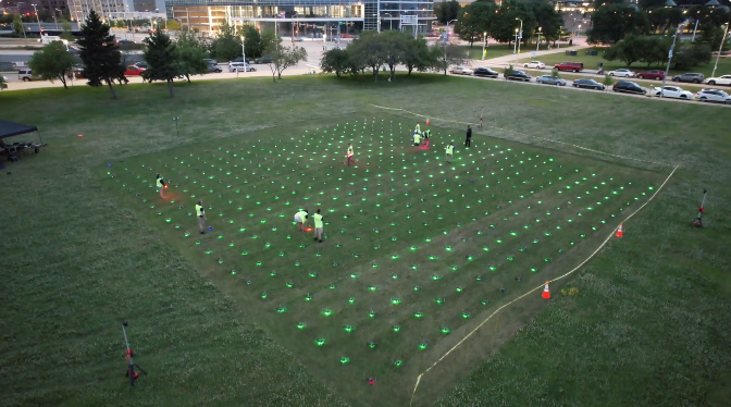 A drone show ground team setting up for an NLDS show.