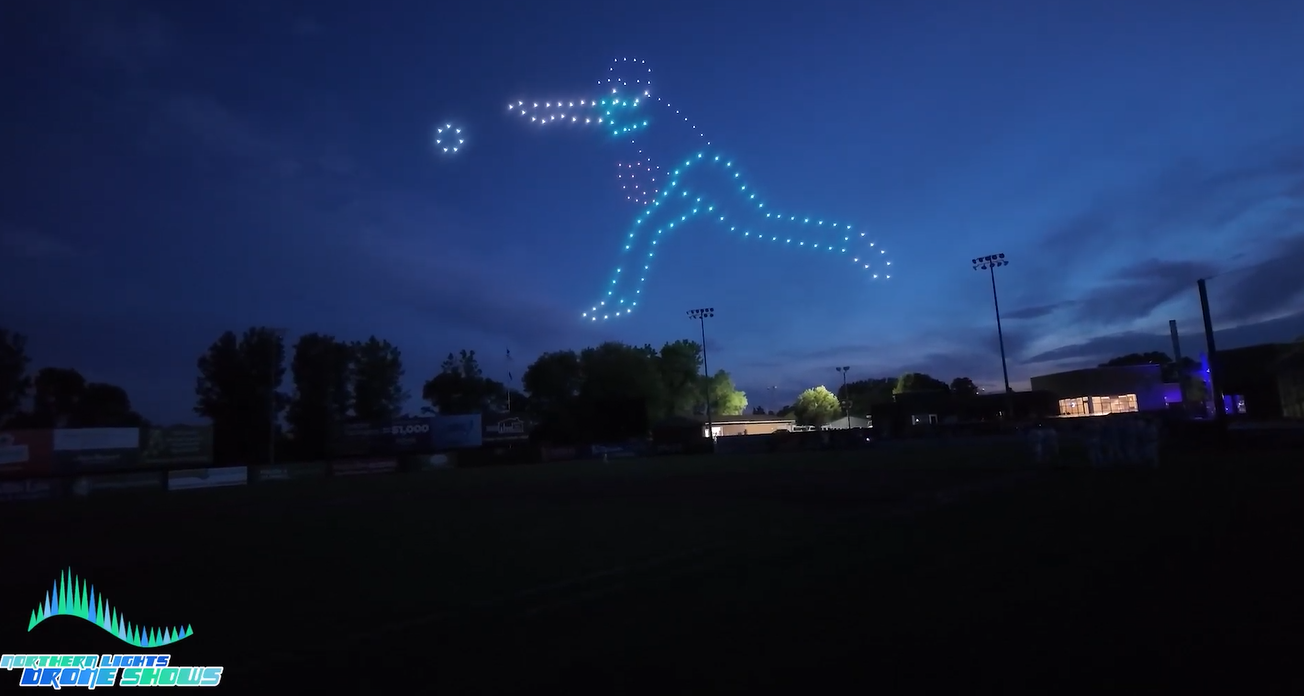 An image of a small amount of drones depicting a man throwing a ball.