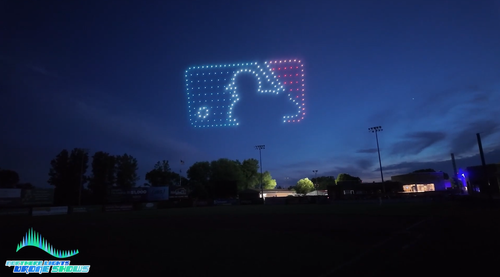 An image from an NLDS drone show performing at a baseball stadium game An image from an NLDS drone show performing at a baseball stadium game