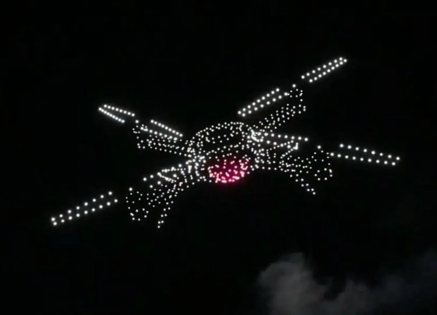 An image of NLDS drones taking the shape of one giant drone during a show. An image of NLDS drones taking the shape of one giant drone during a show.