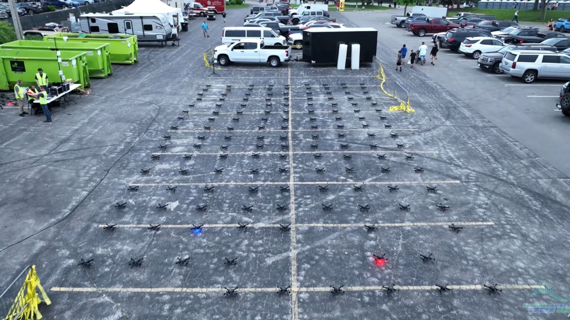 An image from the setup of an NLDS drone show.