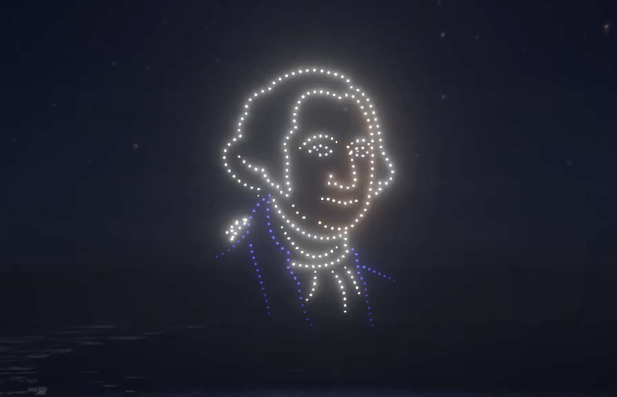 An image of George Washington that was displayed during the Lake Geneva NLDS drone show. An image of George Washington that was displayed during the Lake Geneva NLDS drone show.