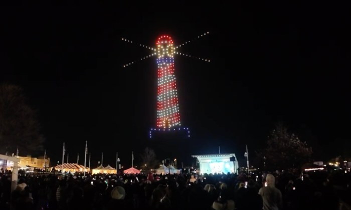 An image from an NLDS drone show featuring a lighthouse formation.