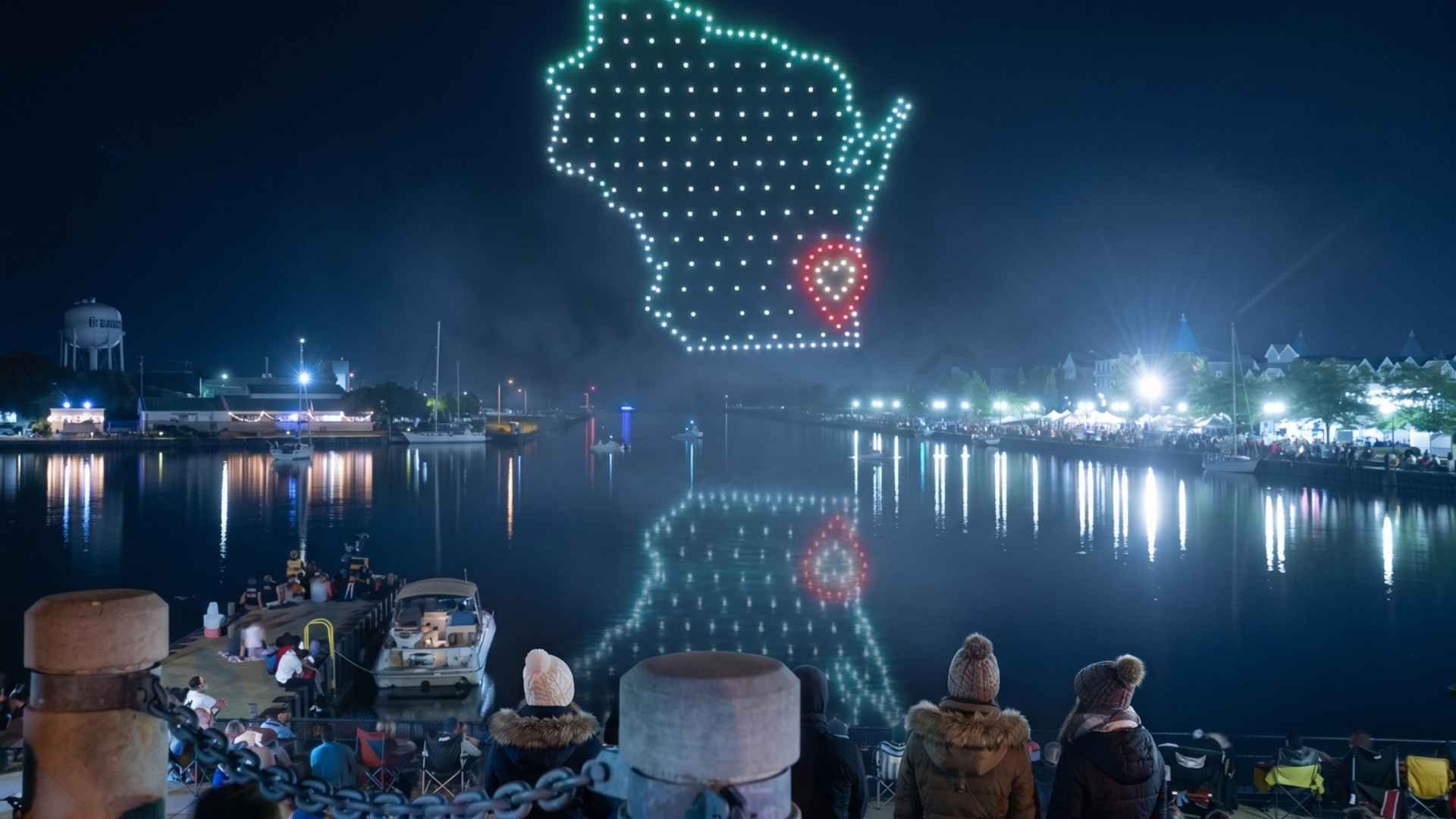 An image from the Kenosha Lightin' Up show featuring a map of Wisconsin.