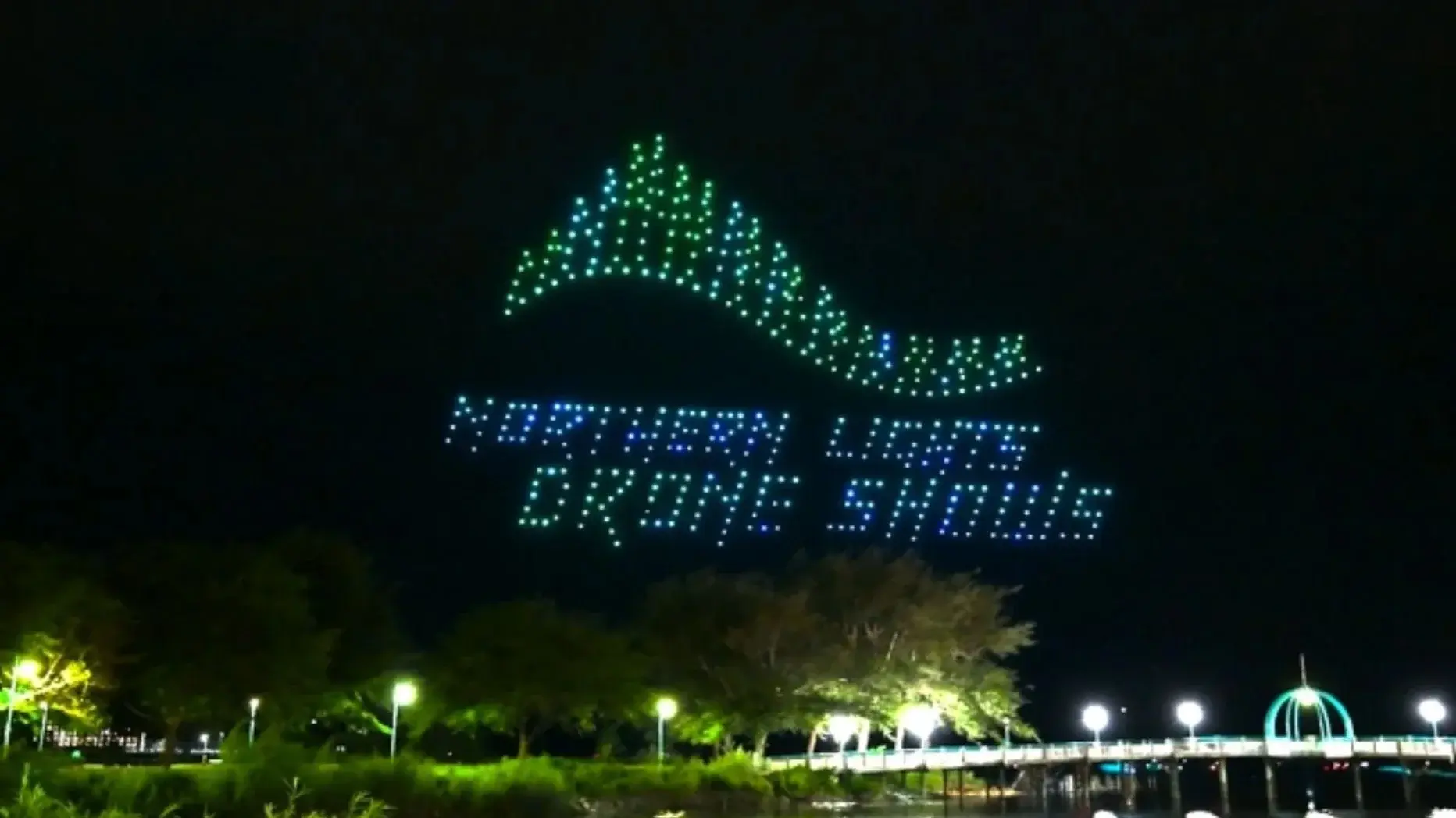 An image from an NLDS drone show of the logo. An image from an NLDS drone show of the logo.