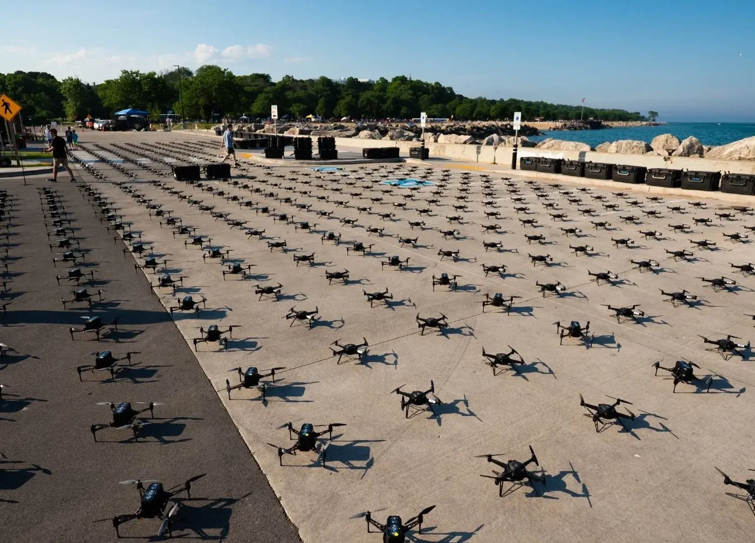 An image of drones staged on the beach for the NLDS Milwaukee County Fourth of July show. An image of drones staged on the beach for the NLDS Milwaukee County Fourth of July show.