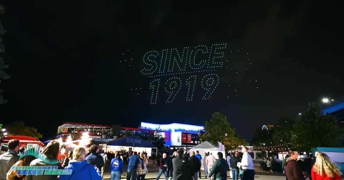 An image from an NLDS drone show featuring the brand's showcasing of their over-100 years in business. An image from an NLDS drone show featuring the brand's showcasing of their over-100 years in business.