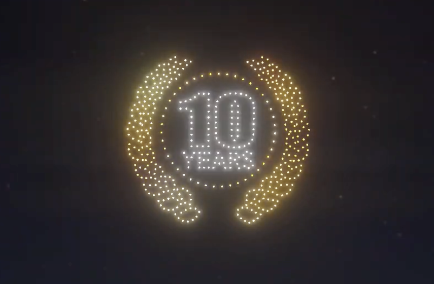 An image from the Timber Wolf 10-year Anniversary show featuring the anniversary logo.